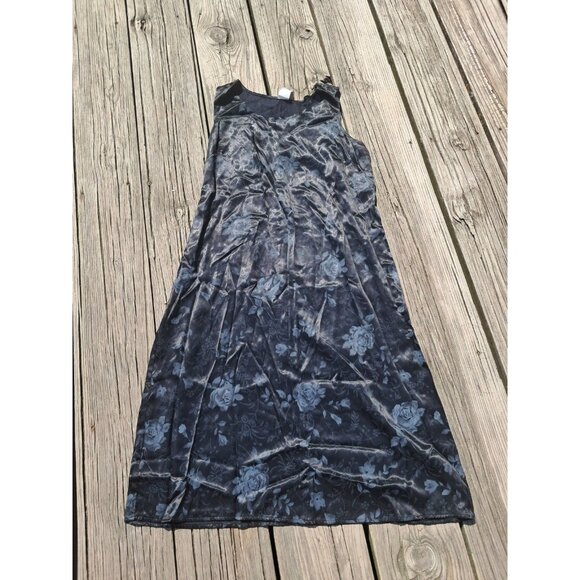 Vintage 100% Silk Black Floral Maxi Slip Dress Size 14 Y2K Boho Fairy 90s 00s - Picture 1 of 3